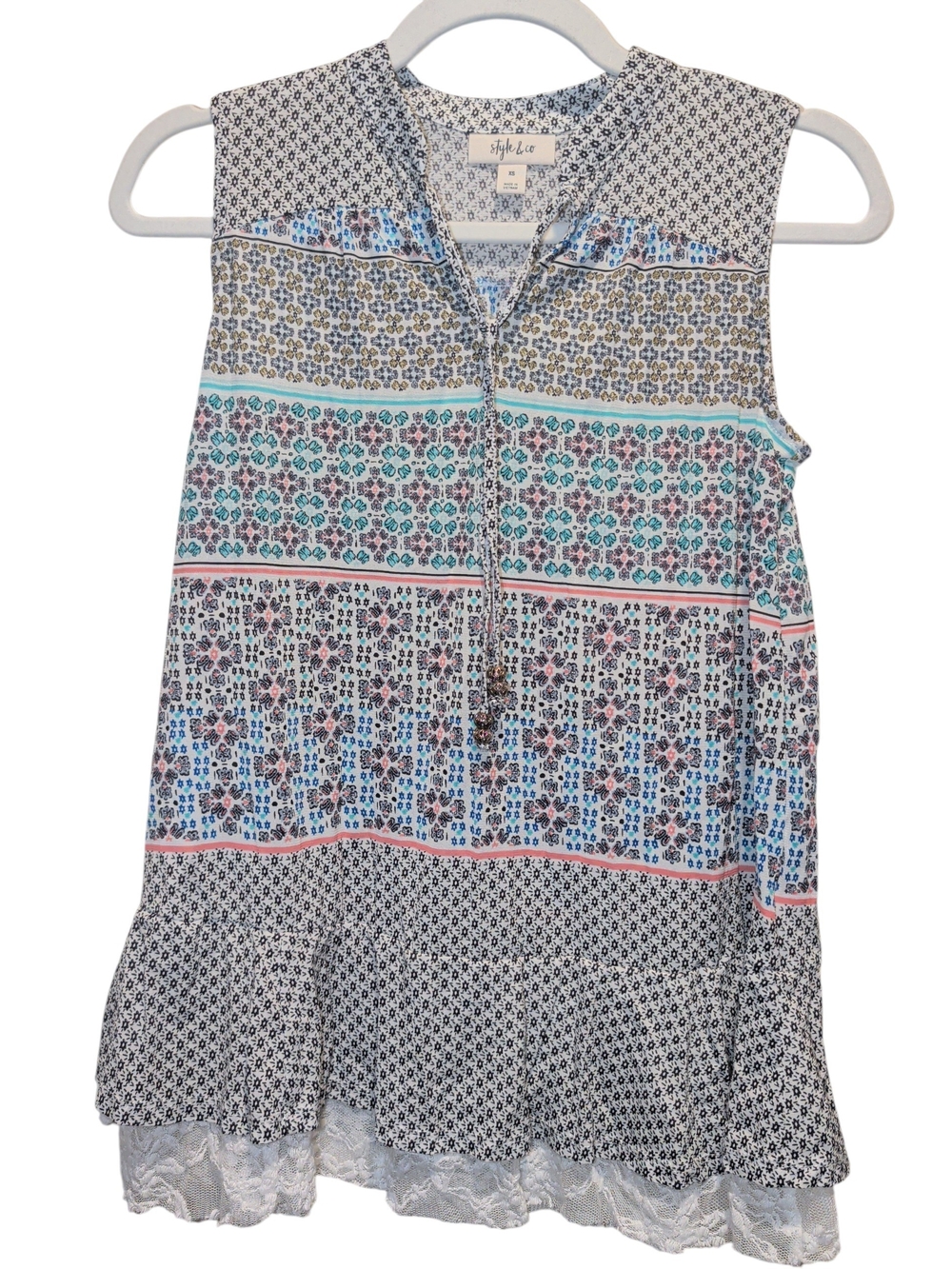 Style & Co. Sleeveless Printed Split-Neck Tunic (#D227)